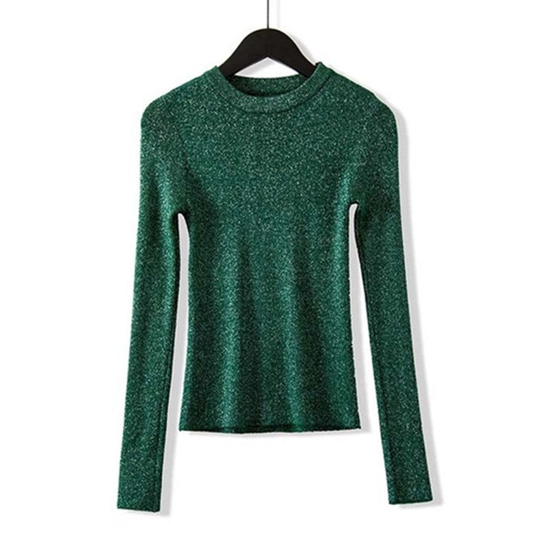 AB06QX Sweater Women's 2018 Korean Style Long Sleeve Round Neck Sweater Women's Knitted Bright Line Sexy Slim-Fit Base Shirt