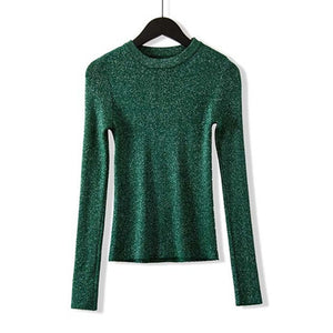 AB06QX Sweater Women's 2018 Korean Style Long Sleeve Round Neck Sweater Women's Knitted Bright Line Sexy Slim-Fit Base Shirt