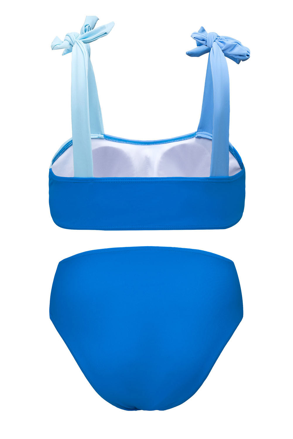 Sky Blue Ombre Color Block Tie Shoulder Bikini High Waist Swimsuit