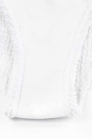 White Crinkle Textured Asymmetric One Shoulder Bikini Swimsuit