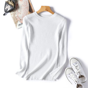 AB06QX Sweater Women's 2018 Korean Style Long Sleeve Round Neck Sweater Women's Knitted Bright Line Sexy Slim-Fit Base Shirt