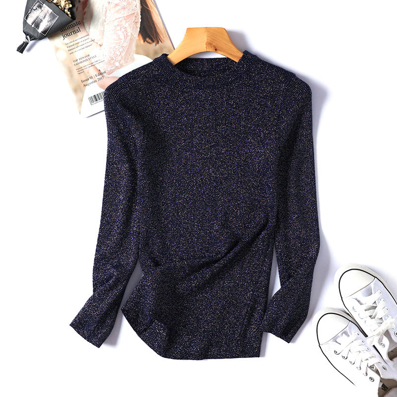 AB06QX Sweater Women's 2018 Korean Style Long Sleeve Round Neck Sweater Women's Knitted Bright Line Sexy Slim-Fit Base Shirt