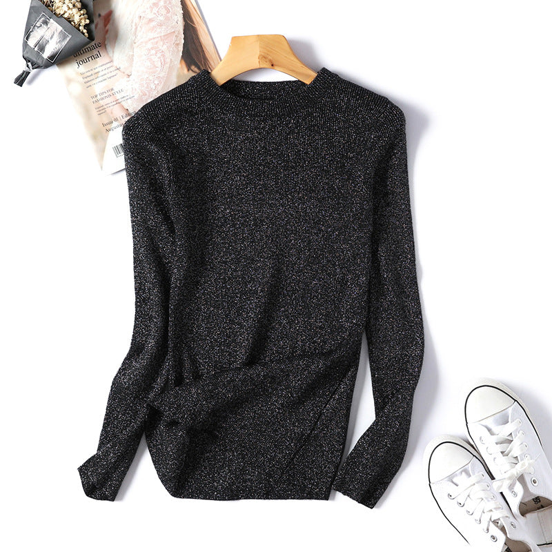 AB06QX Sweater Women's 2018 Korean Style Long Sleeve Round Neck Sweater Women's Knitted Bright Line Sexy Slim-Fit Base Shirt