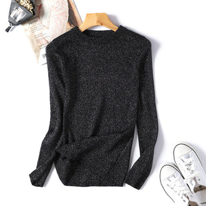 AB06QX Sweater Women's 2018 Korean Style Long Sleeve Round Neck Sweater Women's Knitted Bright Line Sexy Slim-Fit Base Shirt