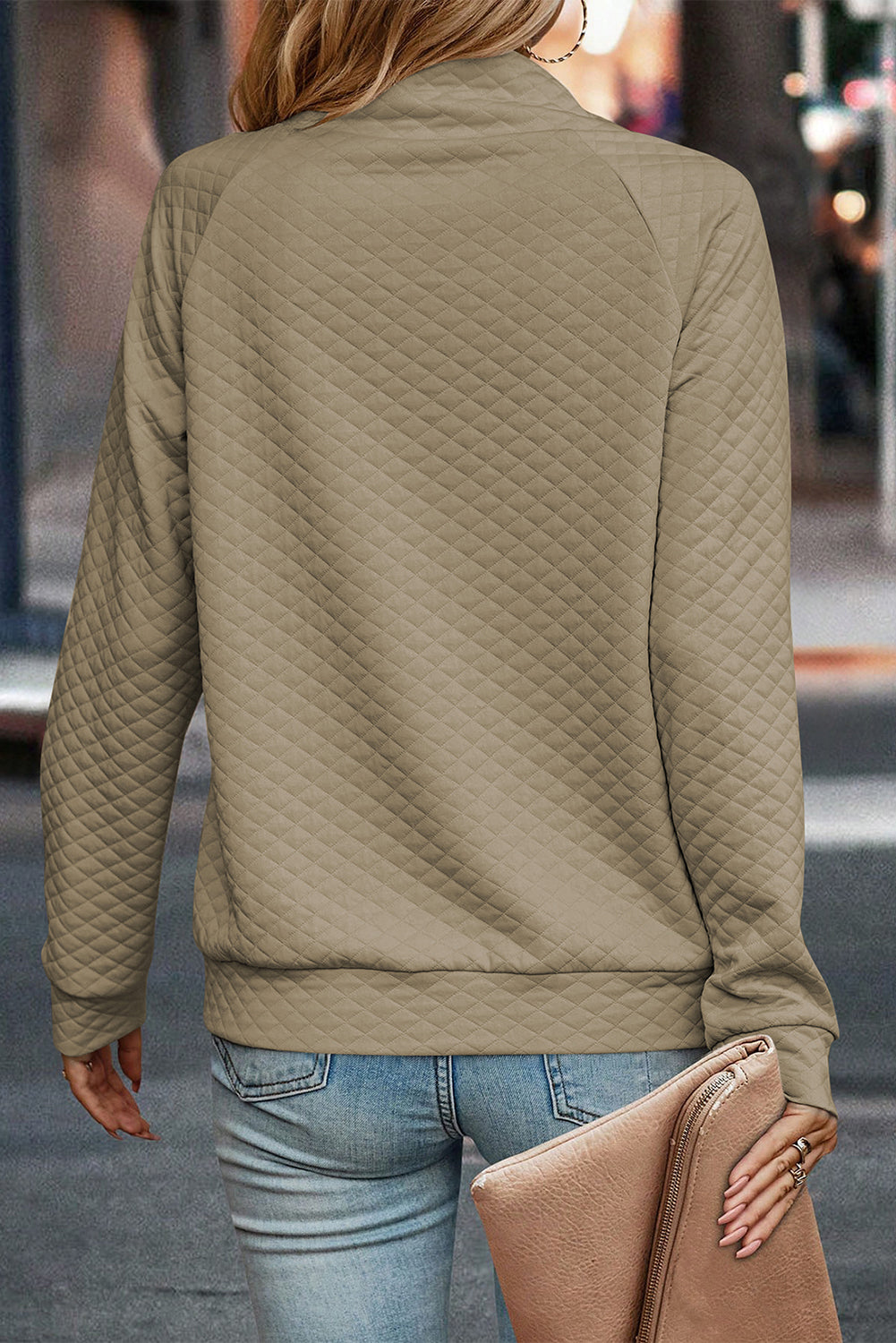 Sudadera con cuello alto y escote abotonado acolchado albaricoque