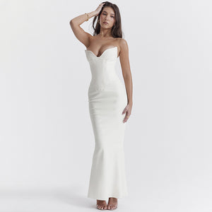 AB03CSJY23358 Summer 2023 New European And American Style Elegant Sexy Slim Fishbone Tube-length Fishtail Dress