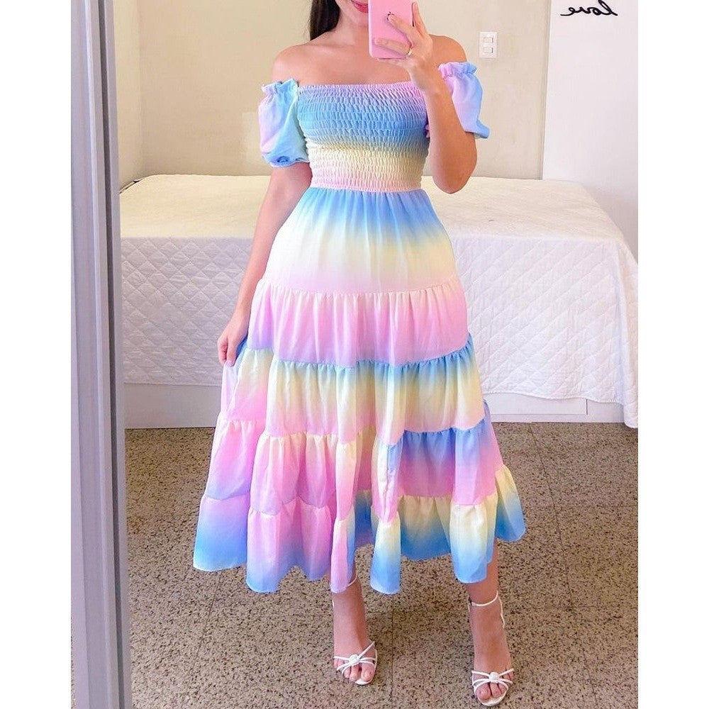 AB05SC 2023 Cross-border Spring And Summer New Amazon Cross-border European And American Dress Literary French Fresh Printing Fashion Women's Clothing