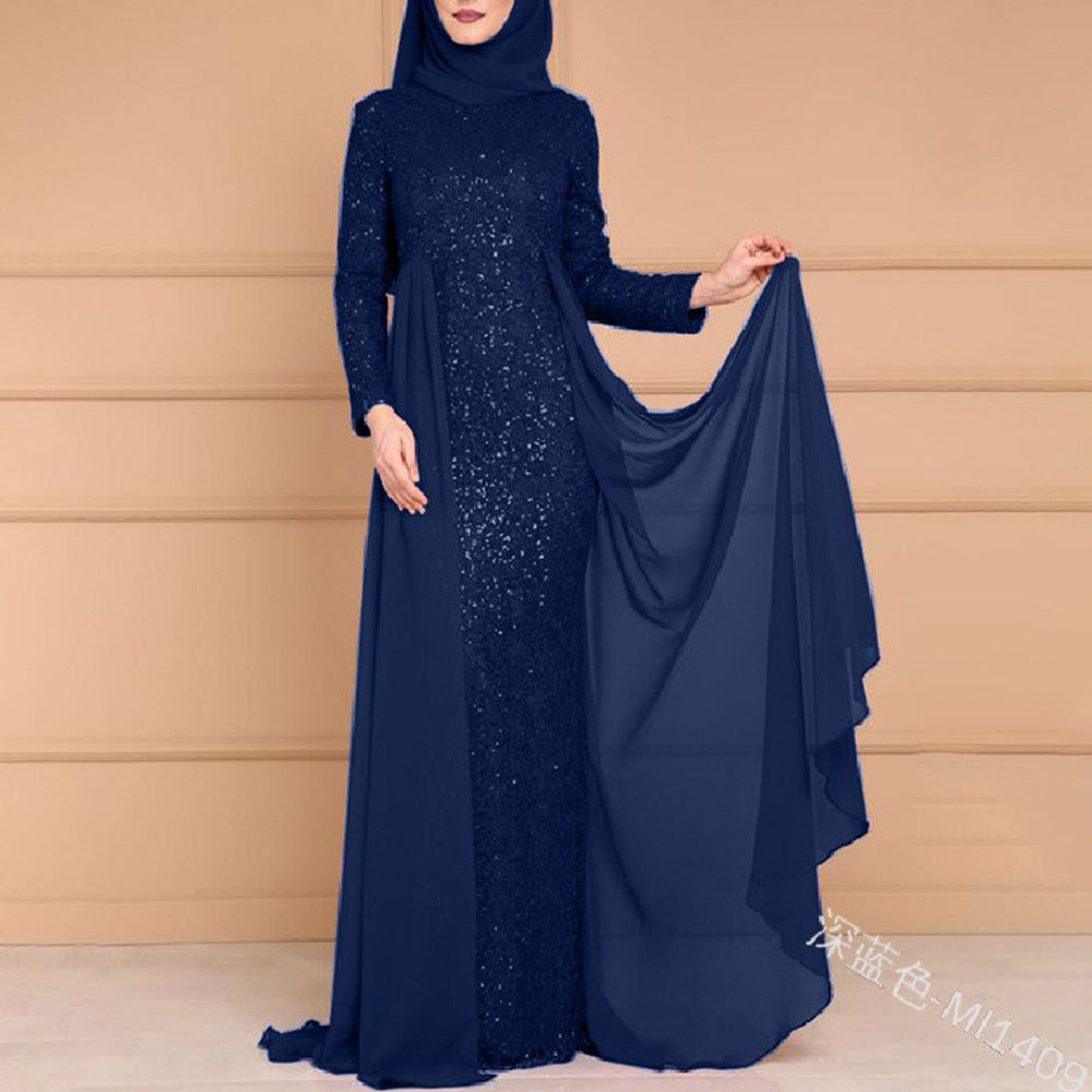 AB05SC 2023 New European, American And Middle East Amazon Sequin Dress Female Elegant Socialite Sweet Slim Long Sleeve Dress