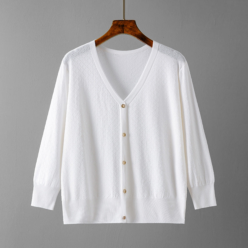AB06QX Ice Silk Cardigan Women's Loose Shawl With Sling Skirt Thin Coat Small Waistcoat Women's Western Style Knitwear