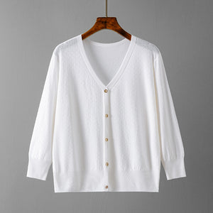AB06QX Ice Silk Cardigan Women's Loose Shawl With Sling Skirt Thin Coat Small Waistcoat Women's Western Style Knitwear