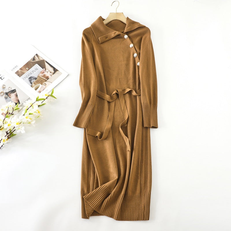 AB06QX Mid-length Turtleneck Sweater Women's Autumn And Winter Lazy French Style Matching Coat Knitted Skirt Over-knee Temperament Dress