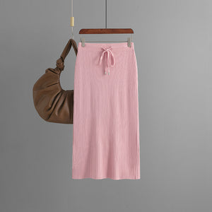 AB06QX Knitted Skirt Women's 2023 New Hip Skirt Solid Color Ice Silk Long Wool Skirt