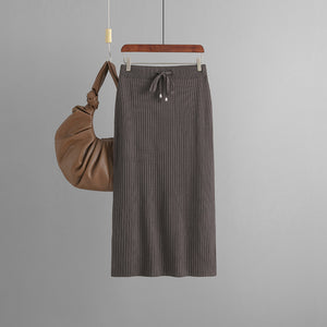 AB06QX Knitted Skirt Women's 2023 New Hip Skirt Solid Color Ice Silk Long Wool Skirt