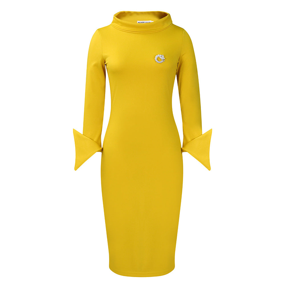 AB10ATE D435 Foreign Trade Women's Clothing 2023 Autumn And Winter New Long Sleeve Hip Professional OL Temperament Plus Size Africa Europe And The United States Dress