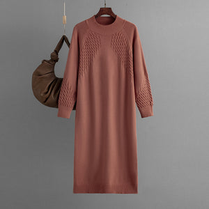 AB06QX Knitted Dress Women's 2023 New Loose Mid-length Over-the-knee Knitted Sweater Solid Color Base Sweater Dress