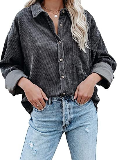 AB09HL Cross-border European And American Women's Clothing Amazon Independent Station Women's Corduroy Casual Loose Pocket Long Sleeve Shirt Jacket