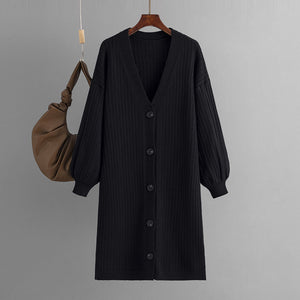 AB06QX Sweater Coat Cardigan Women's Thickened Outer 2023 New Autumn And Winter Lazy Style Knitwear Loose Mid-length