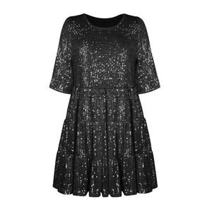 2023 Cross-border Hot Sequin Dress Autumn Women's Clothing European And American Foreign Trade Round Neck Sexy Bead A- Line Skirt