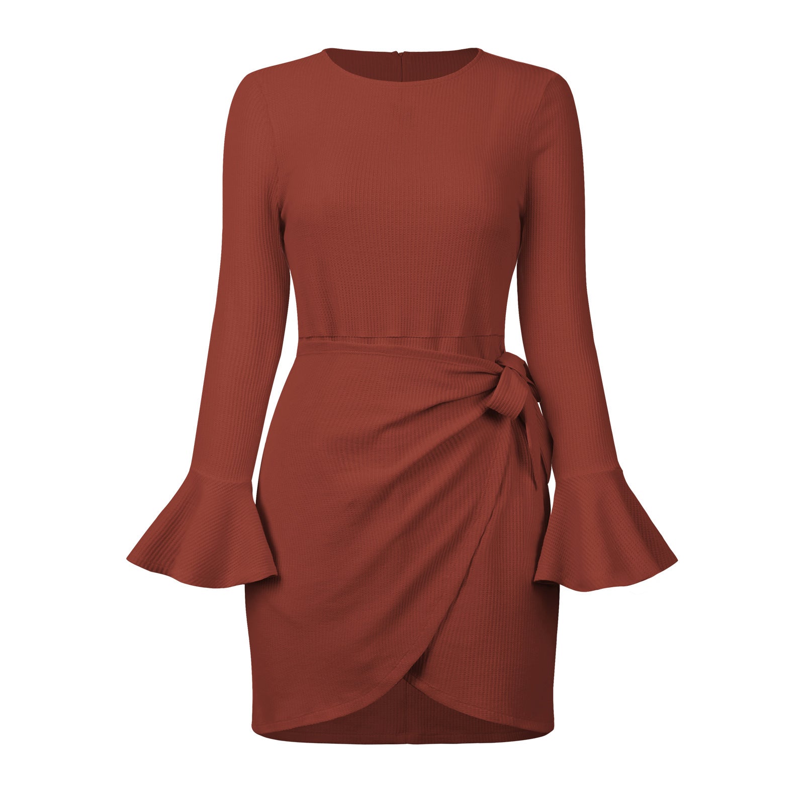 2022 Autumn And Winter Women's New Hot-selling Bell Sleeve High Waist Skirt Waffle Strap Dress Long Sleeve Skirt