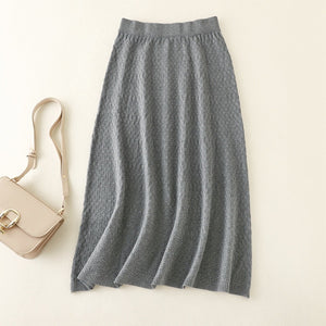 AB06QX Skirt 2021 New Women's Autumn And Winter New Solid Color A- Line Knitted Sweater High Waist Skirt