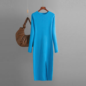 AB06QX 2023 Autumn And Winter New Slim-fit Knitted Dress Women's Inner Wearing Outer Wearing Mid-length Long-sleeved Tight Bottoming Hip Skirt