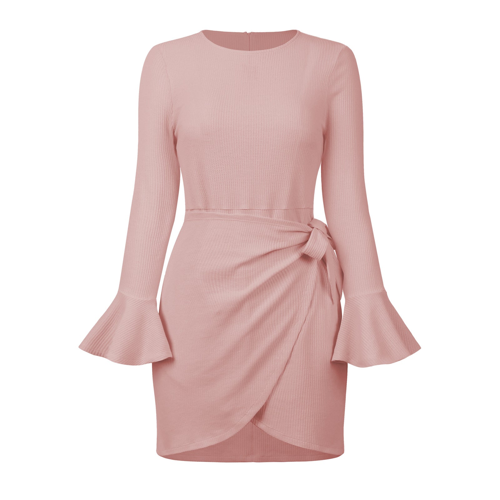 2022 Autumn And Winter Women's New Hot-selling Bell Sleeve High Waist Skirt Waffle Strap Dress Long Sleeve Skirt