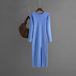 AB06QX 2023 Autumn And Winter New Slim-fit Knitted Dress Women's Inner Wearing Outer Wearing Mid-length Long-sleeved Tight Bottoming Hip Skirt