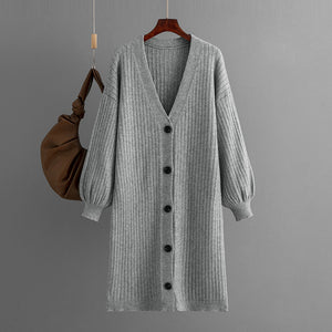 AB06QX Sweater Coat Cardigan Women's Thickened Outer 2023 New Autumn And Winter Lazy Style Knitwear Loose Mid-length