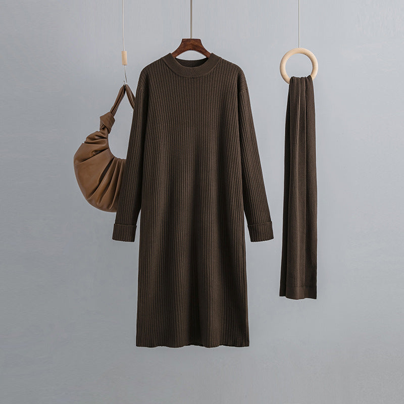 AB06QX South Korea Dongdaemun 2022 Winter New Style Scarf With Sleeve Sleeve Style Crewneck Pit Sweater Dress