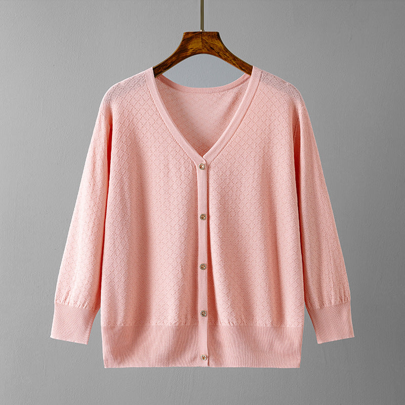 AB06QX Ice Silk Cardigan Women's Loose Shawl With Sling Skirt Thin Coat Small Waistcoat Women's Western Style Knitwear