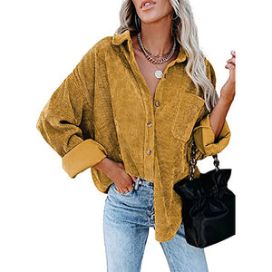 AB09HL Cross-border European And American Women's Clothing Amazon Independent Station Women's Corduroy Casual Loose Pocket Long Sleeve Shirt Jacket