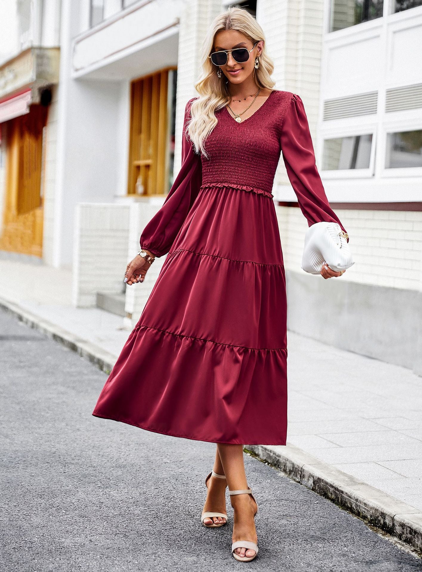 AB01DY Solid Color Dress Women's 2023 Autumn And Winter Amazon Independent Station Elegant Long Dress