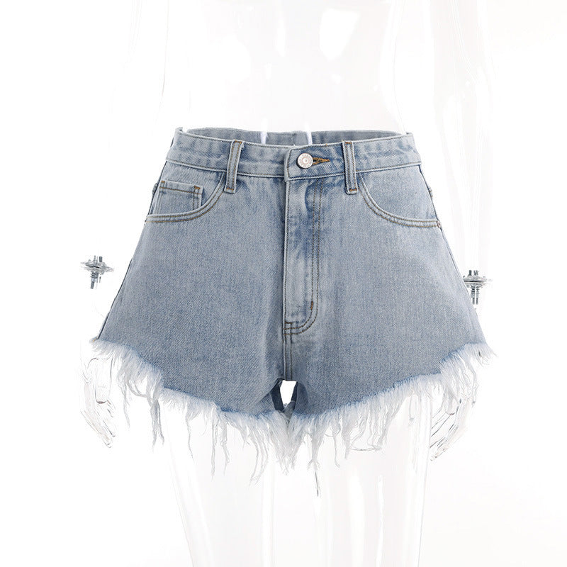 AB03CS YY23315 Summer 2023 New European And American Style Fashion Simple Trend Joker Slim Fit Horn Denim Shorts