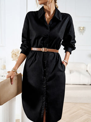 Women's solid color casual all-match long-sleeved shirt dress