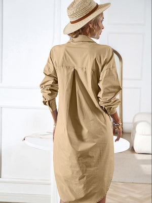 Women's solid color casual all-match long-sleeved shirt dress