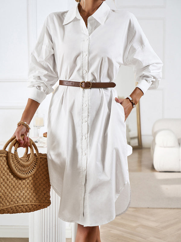 Vestido camisero informal de manga larga que combina con todo, color liso, para mujer 