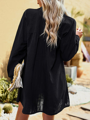 Vestido camisero de manga larga de color sólido para desplazamientos con temperamento de mujer 