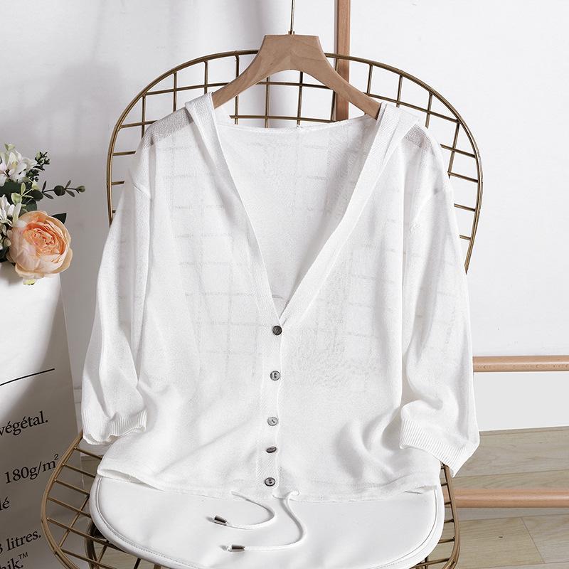 AB06QX 2019 Summer Linen Knitted Hooded Air-conditioning Shirt New Korean Loose Solid Color Lace-up Sun Protection Cardigan Jacket