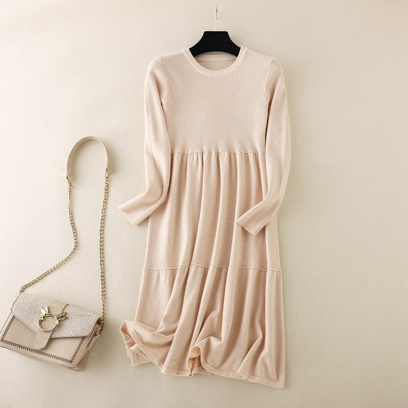 AB06QX Mid-length Sweater Dress Over-the-knee Women's Autumn And Winter New Base Inner Loose Plus Size Knitted Dress Dress