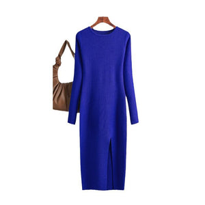 AB06QX 2023 Autumn And Winter New Slim-fit Knitted Dress Women's Inner Wearing Outer Wearing Mid-length Long-sleeved Tight Bottoming Hip Skirt