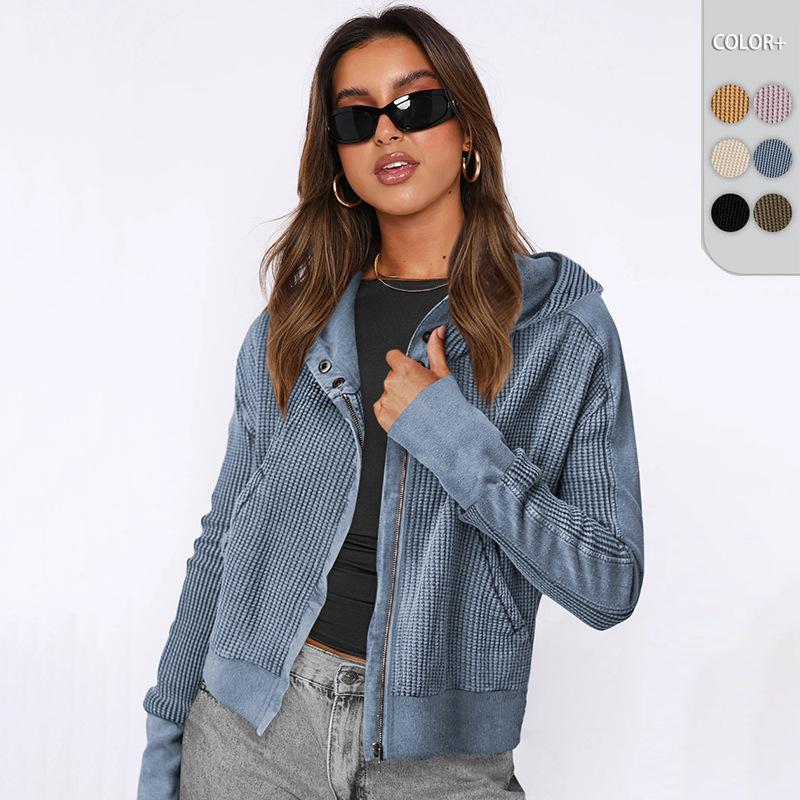 Amazon Explosions Stitching Sweater Long Sleeve Cardigan Casual Zipper Top Fashion Hoodie Autumn And Winter Women