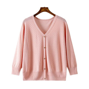 AB06QX Ice Silk Cardigan Women's Loose Shawl With Sling Skirt Thin Coat Small Waistcoat Women's Western Style Knitwear