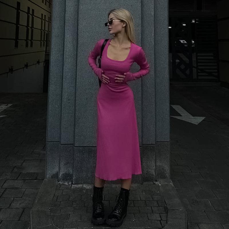 AB03CS YY23571 Autumn New Waist Hip Long Sleeve Dress European And American Style Fashion Strap Pit Dress Women's Clothing