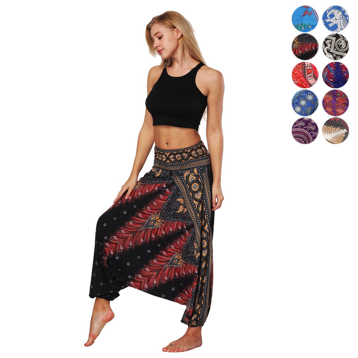 2022 European And American Women's Ethnic Style Digital Printed Bloomers Loose Fitness Yoga Pants High Waist Crotch Dance Pants