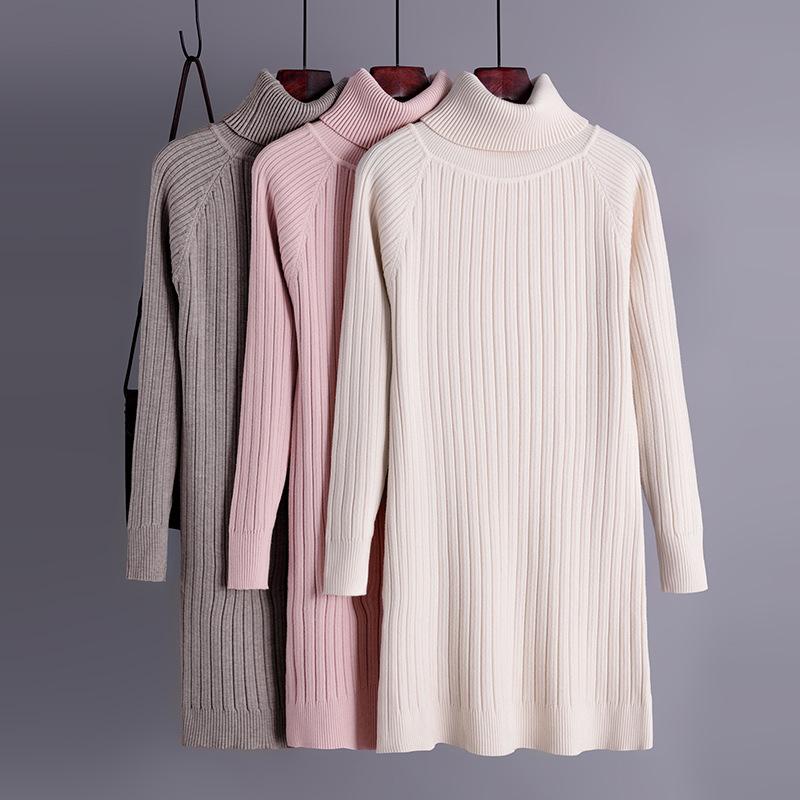 AB06QX Autumn And Winter Long Sweater Pullover Women's Long Sleeve High Neck Thickened Knitted Shirt Solid Color All-match Slim-fit Warm Base Shirt