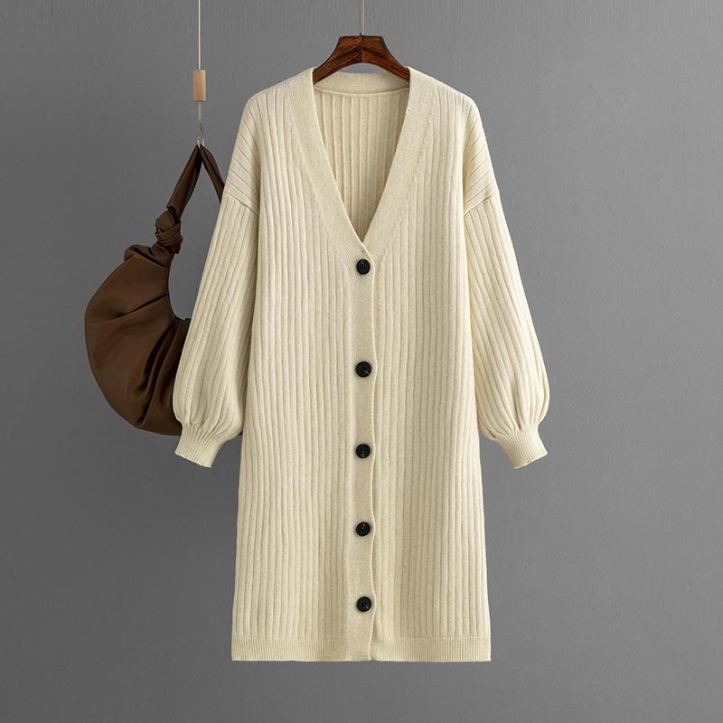 AB06QX Sweater Coat Cardigan Women's Thickened Outer 2023 New Autumn And Winter Lazy Style Knitwear Loose Mid-length