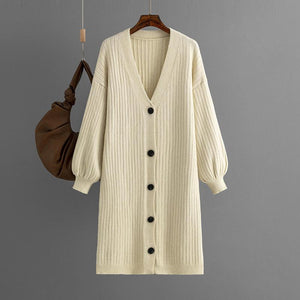 AB06QX Sweater Coat Cardigan Women's Thickened Outer 2023 New Autumn And Winter Lazy Style Knitwear Loose Mid-length