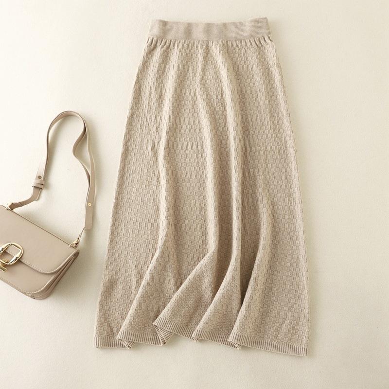 AB06QX Skirt 2021 New Women's Autumn And Winter New Solid Color A- Line Knitted Sweater High Waist Skirt