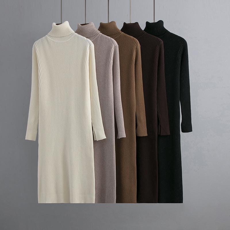 AB06QX Knitted Base Dress Women's Inner Slim-fit New Autumn And Winter High Collar Mid-length Elegant Sweater Long Skirt Over The Knee