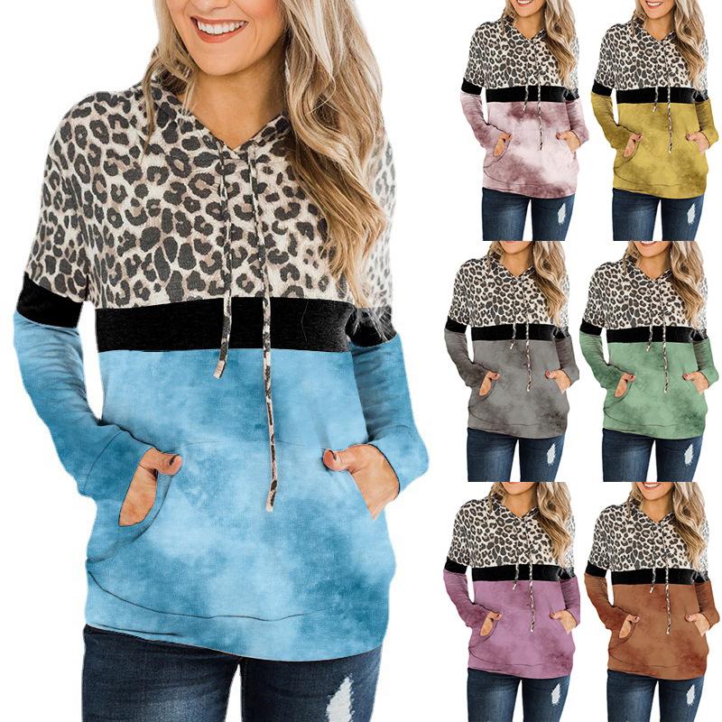 AB09HL Europe And The United States Cross-border Women's Clothing 2022 Autumn And Winter Amazon Independent Station Leopard Tie-dye Stitching Long Sleeve Pocket Hooded Sweater